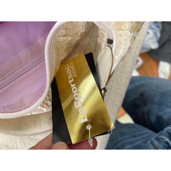 NWT LESPORTSAC SEQUIN ZEBRA WHITE REMIX HOBO (500 - Picture 11 of 11